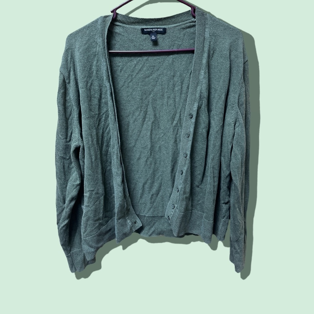 Banana Republic, Button Down Cardigan, Olive Green, XL, Women's